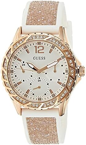 Guess Swirl Quartz Silver Dial White Rubber Strap Watch For Women - W1096l2 Authentic Buy Shop Now