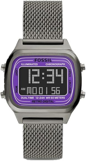 Fossil Retro Digital Purple Dial Grey Mesh Strap Watch for Men - FS5888 Authentic Buy Shop Now