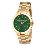 Michael Kors Slim Runway Green Dial Gold Steel Strap Watch for Women - MK3435 Authentic Buy Shop Now