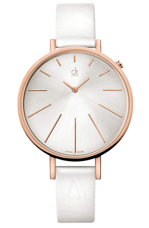 Calvin Klein Equal Silver Dial White Leather Strap Watch for Women - K3E236L6 Authentic Buy Shop Now