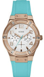 Guess Jet Setter White Dial Turquoise Silicone Strap Watch For Women - W0564L3 Authentic Buy Shop Now