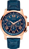 Guess Horizon Chronograph Blue Dial Blue Leather Strap Watch For Men - W0380G5 Authentic Buy Shop Now