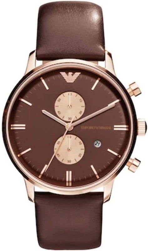Emporio Armani Classic Chronograph Brown Dial Brown Leather Strap Watch For Men - AR0387 Authentic Buy Shop Now