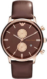 Emporio Armani Classic Chronograph Brown Dial Brown Leather Strap Watch For Men - AR0387 Authentic Buy Shop Now