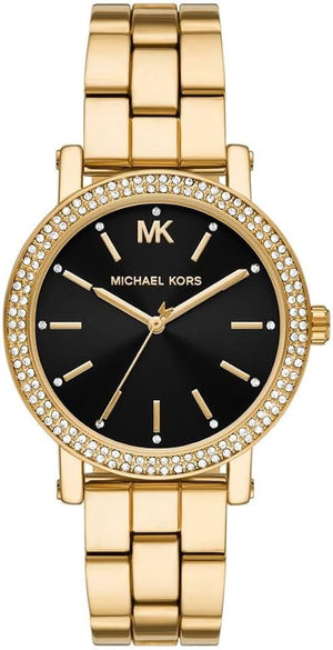 Michael Kors Corey Three Hand Black Dial Gold Steel Strap Watch for Women - MK7345 Authentic Buy Shop Now