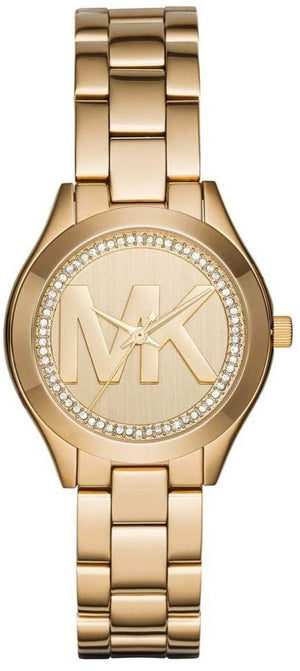 Michael Kors Slim Runway Gold Dial Gold Steel Strap Watch for Women - MK3477 Authentic Buy Shop Now