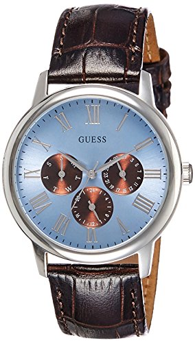 Guess Wafer Analog Blue Dial Brown Leather Strap Watch For Men - W0496G2 Authentic Buy Shop Now