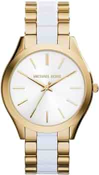 Michael Kors Slim Runway Quartz White Dial Two Tone Steel Strap Watch For Women - MK4295 Authentic Buy Shop Now