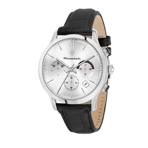 Maserati Ricordo Silver Dial Black Leather Strap Watch For Men - R8871633001 Authentic Buy Shop Now