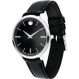 Movado Ultra Slim Black Dial Black Leather Strap Watch For Women - 0607094 Authentic Buy Shop Now