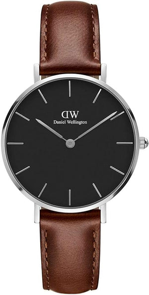 Daniel Wellington Classic Petite St Mawes Black Dial Brown Leather Strap Watch For Women - DW00100181 Authentic Buy Shop Now