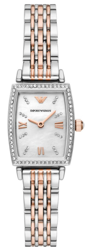 Emporio Armani Gianni T Bar White Mother Of Pearl Dial Two Tone Steel Strap Watch For Women - AR11519 Authentic Buy Shop Now