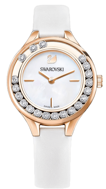 Swarovski Lovely Crystals Mother of Pearl Dial White Leather Strap Watch for Women - 5242904 Authentic Buy Shop Now