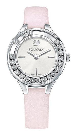 Swarovski Lovely Crystals Silver Dial Pink Leather Strap Watch for Women - 5261493 Authentic Buy Shop Now