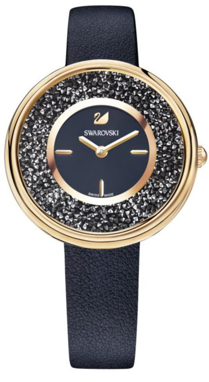 Swarovski Crystalline Pure Black Dial Black Leather Strap Watch for Women - 5275043 Authentic Buy Shop Now
