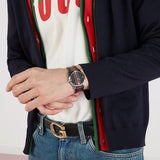 Gucci G Timeless Quartz Black Dial Multicolored Black Leather Strap Watch For Men - YA1264079 Authentic Buy Shop Now