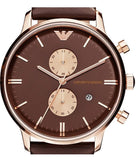 Emporio Armani Classic Chronograph Brown Dial Brown Leather Strap Watch For Men - AR0387 Authentic Buy Shop Now