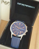 Emporio Armani Renato Chronograph Blue Dial Black Leather Strap Watch For Men - AR11216 Authentic Buy Shop Now