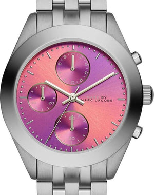 Marc Jacobs Peeker Chronograph Pink Dial Silver Steel Strap Watch for Women - MBM3372 Authentic Buy Shop Now