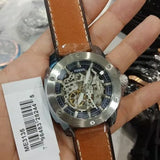 Fossil Modern Machine Automatic Skeleton Silver Dial Brown Leather Strap Watch for Men - ME3135 Authentic Buy Shop Now