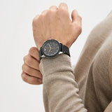 Emporio Armani Mario Chronograph Black Dial Black Leather Strap Watch For Men - AR11325 Authentic Buy Shop Now