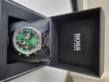 Hugo Boss Pioneer Green Dial Silver Steel Strap Watch for Men - 1513868 Authentic Buy Shop Now