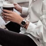 Daniel Wellington Iconic Link Black Dial Silver Steel Strap Watch For Women - DW00100206 Authentic Buy Shop Now