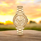 Michael Kors Maren Chronograph Gold Dial Gold Steel Strap Watch for Women - MK7493 Authentic Buy Shop Now