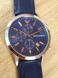 Emporio Armani Renato Chronograph Blue Dial Black Leather Strap Watch For Men - AR11216 Authentic Buy Shop Now