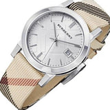 Burberry The City Nova Silver Dial White Leather Strap Watch for Women - BU9022 Authentic Buy Shop Now