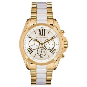 Michael Kors Bradshaw Chronograph White Dial Two Tone Steel Strap Watch For Women - MK5743 Authentic Buy Shop Now