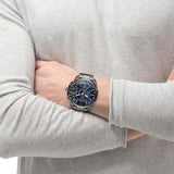 Diesel Mega Chief Chronograph Blue Dial Black Steel Strap Watch For Men - DZ4329 Authentic Buy Shop Now