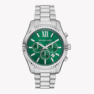 Michael Kors Lexington Chronograph Green Dial Silver Steel Strap Watch for Women - MK9152 Authentic Buy Shop Now