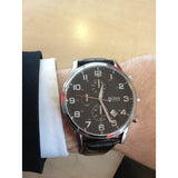 Hugo Boss Aeroliner Chronograph Quartz Black Dial Black Leather Strap Watch For Men - HB1512448 Authentic Buy Shop Now