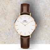 Daniel Wellington Classic Petite Bristol White Dial Brown Leather Strap Watch For Women - DW00100171 Authentic Buy Shop Now