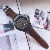 Guess Rigor Analog Quartz Black Dial Brown Leather Strap Watch For Men - W0040G2 Authentic Buy Shop Now