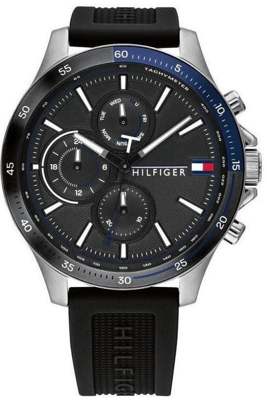 Tommy Hilfiger Bank Quartz Black Dial Black Rubber Strap Watch for Men - 1791724 Authentic Buy Shop Now