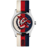 Gucci G Timeless Quartz White Red Blue Dial Multicolored NATO Strap Watch For Men - YA1264059 Authentic Buy Shop Now