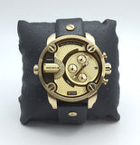 Diesel Mr Daddy Gold Dial Black Leather Strap Watch For Men - DZ7363 Authentic Buy Shop Now