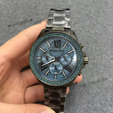 Michael Kors Wren Chronograph Quartz Blue Dial Grey Steel Strap Watch For Women - MK6097 Authentic Buy Shop Now