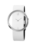 Calvin Klein Glam Transparent Dial White Leather Strap Watch for Women - K9423101 Authentic Buy Shop Now