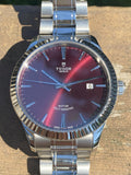 Tudor Style Automatic Burgundy Red Dial Silver Steel Strap Watch for Men - M12710-0015 Authentic Buy Shop Now