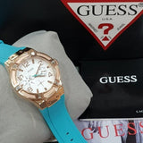 Guess Jet Setter White Dial Turquoise Silicone Strap Watch For Women - W0564L3 Authentic Buy Shop Now
