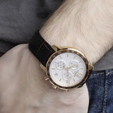 Tissot Quickster Chronograph 42mm White Dial Brown Leather Strap Watch For Men - T095.417.36.037.00 Authentic Buy Shop Now