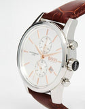 Hugo Boss Jet Chronograph Quartz Silver Dial Brown Leather Strap Watch For Men - HB1513280 Authentic Buy Shop Now
