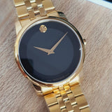 Movado Museum Black Dial Gold Steel Strap Watch For Men - 606997 Authentic Buy Shop Now