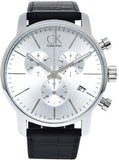 Calvin Klein City Chronograph Silver Dial Black Leather Strap Watch for Men - K2G271C6 Authentic Buy Shop Now