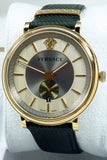 Versace V-Circle Manifesto Gold Dial Black Leather Strap Watch for Men - VBQ030017 Authentic Buy Shop Now