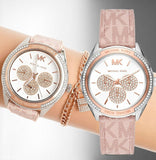 Michael Kors Multifunction Silver Dial Pink Leather Strap Watch For Women - MK7206 Authentic Buy Shop Now