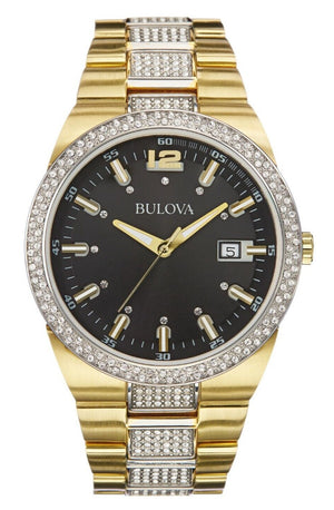 Bulova Crystal Black Dial Two Tone Steel Strap Watch for Men - 98B235 Authentic Buy Shop Now